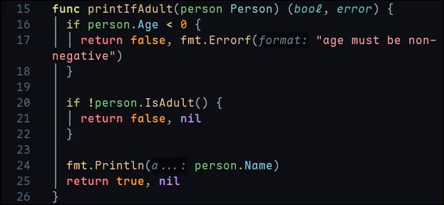 Iris purple marking an absent value and palm green marking a function parameter in the same Ruby and Go example